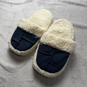 Conair Faux Shearling Slippers Navy Blue Patchwork Scuff House Shoes Mens Small
